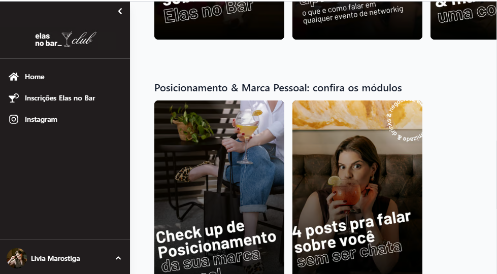 Tela da área de membros mostrando os módulos de posicionamento e marca pessoal